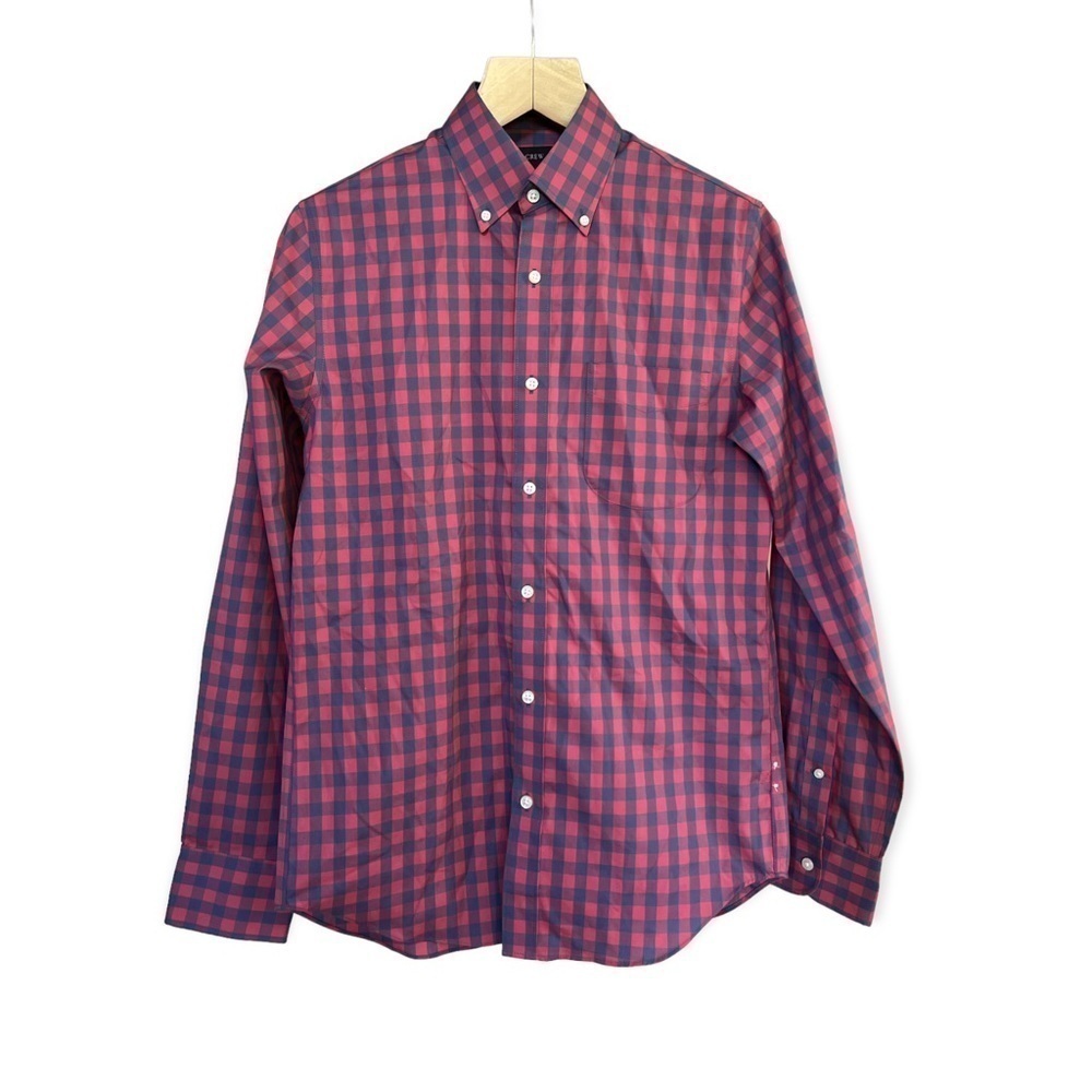 NWOT J.Crew Men’s Blue / Salmon Check Button Front Shirt, Size Small